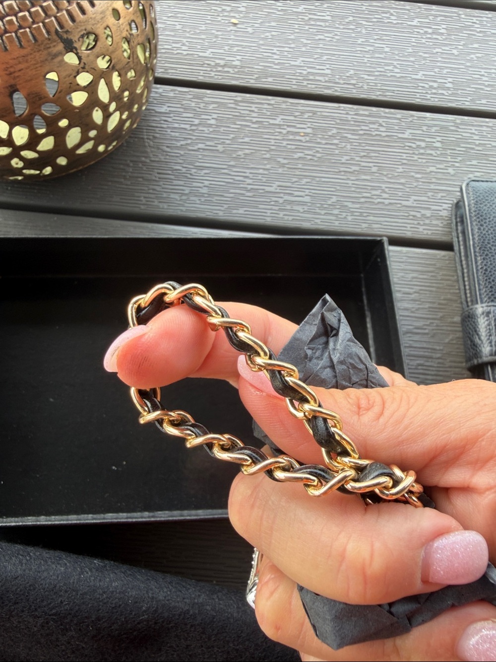 Authentic CHANEL Black Pebbled Leather Wallet with Embossed CC (with chain) - Picture 6 of 11